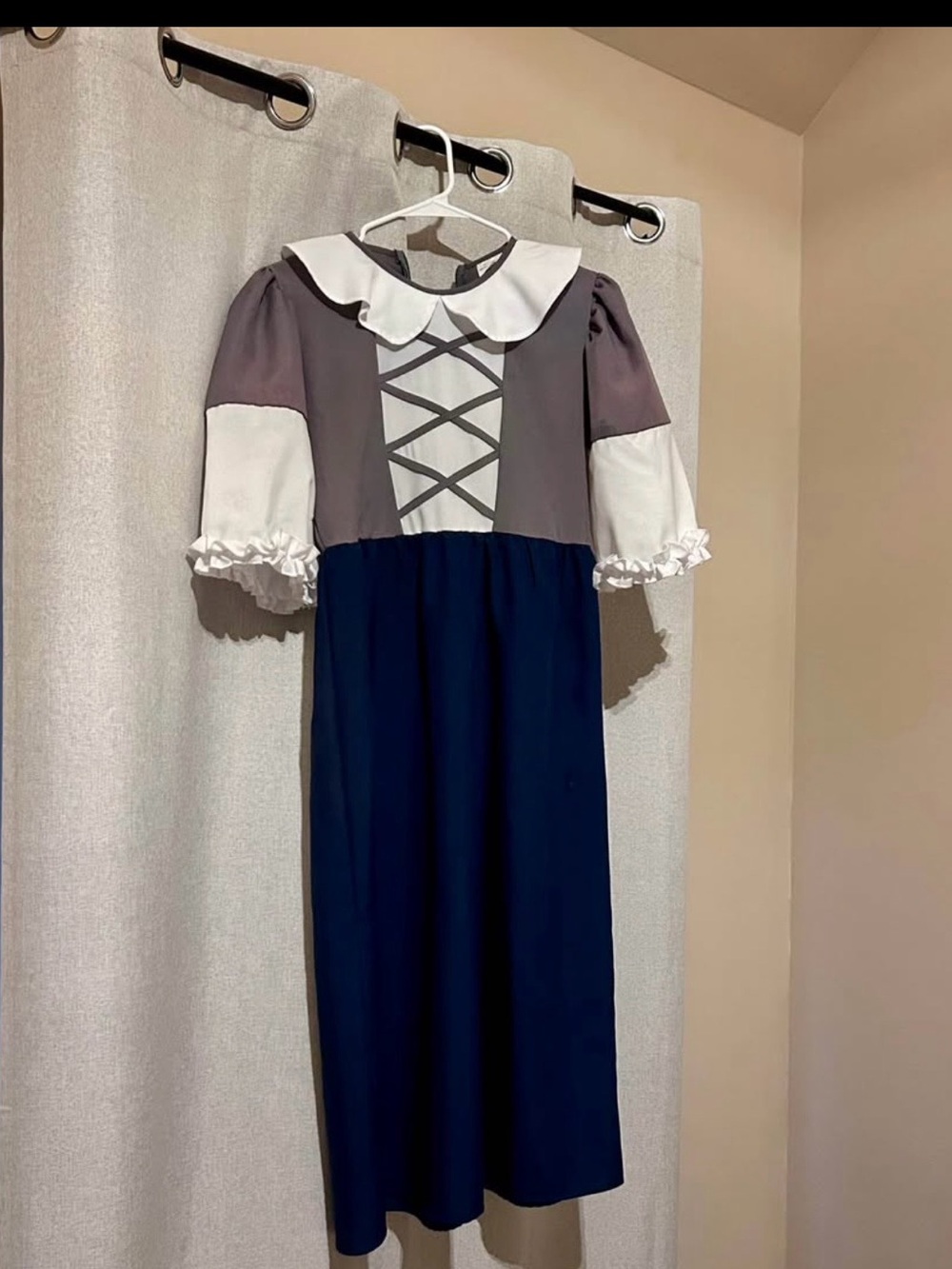 Girls' Navy and Gray Ruffle Sleeve Dress with Peter Pan Collar